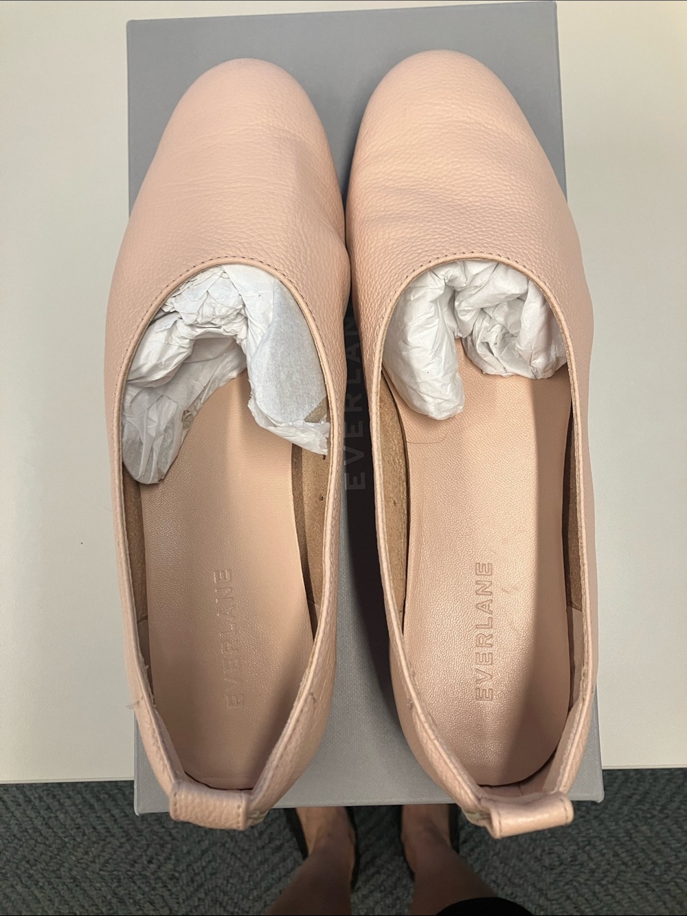 Everlane Blush Leather Square-Toe Slip-On Flats